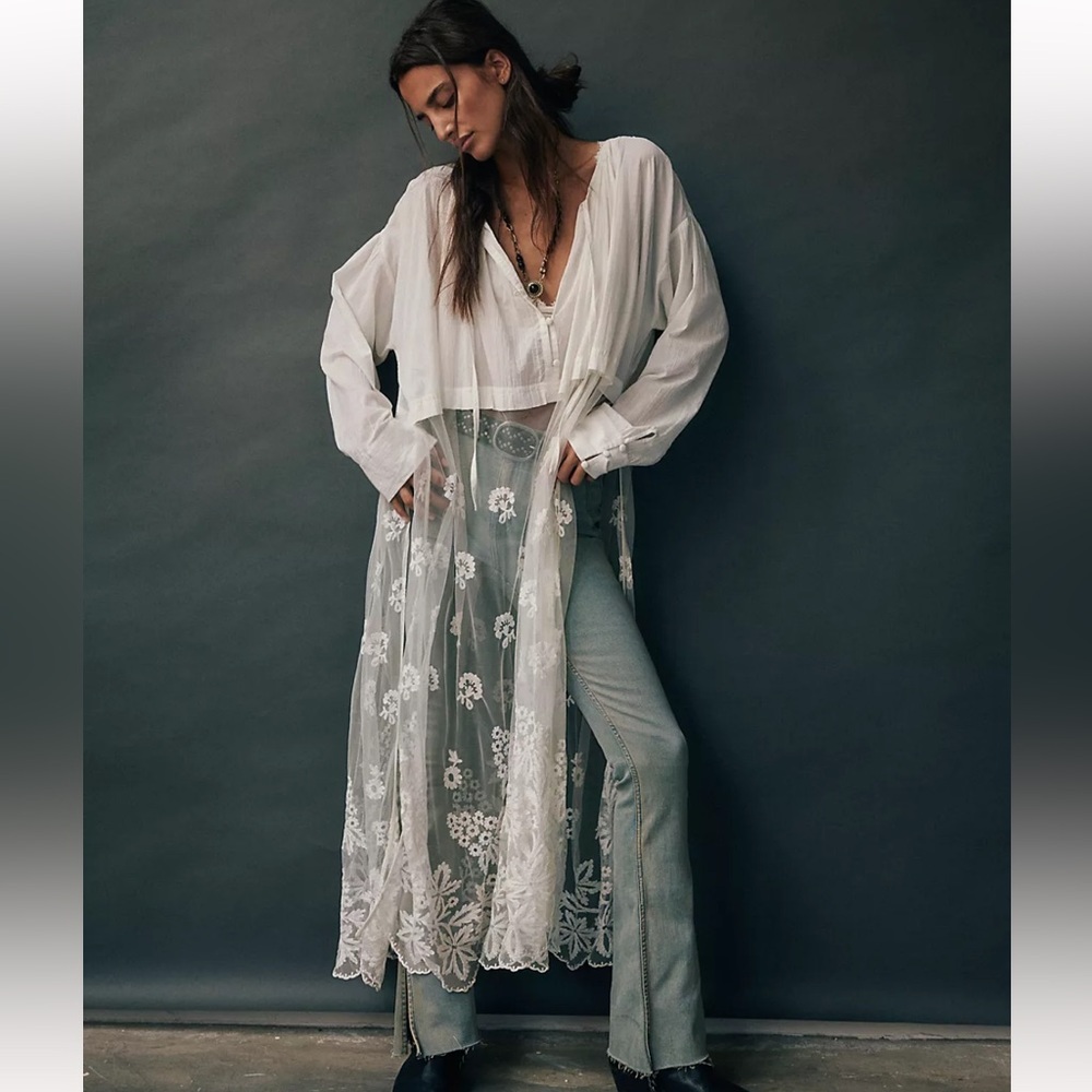 Free People White Sheer Lace Tunic
